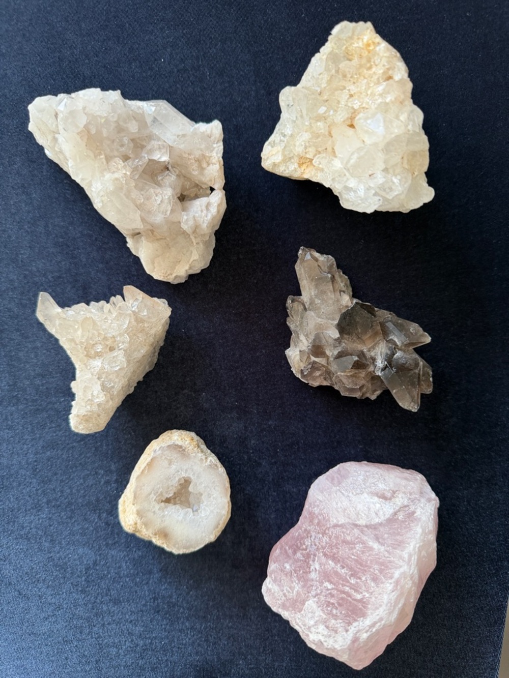 Rose Quartz Smokey Quartz & Clear Quartz Cluster bundle of 6 ethically sourced